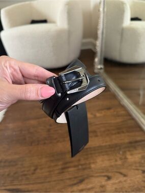 Versace Black Leather Belt with Shiny Silver Buckle